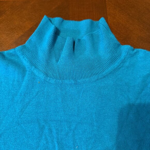 Express Design Studio Blue Puff Sleeve Mock Neck Sweater Top L Y2K Retro Ribbed - Picture 7 of 9